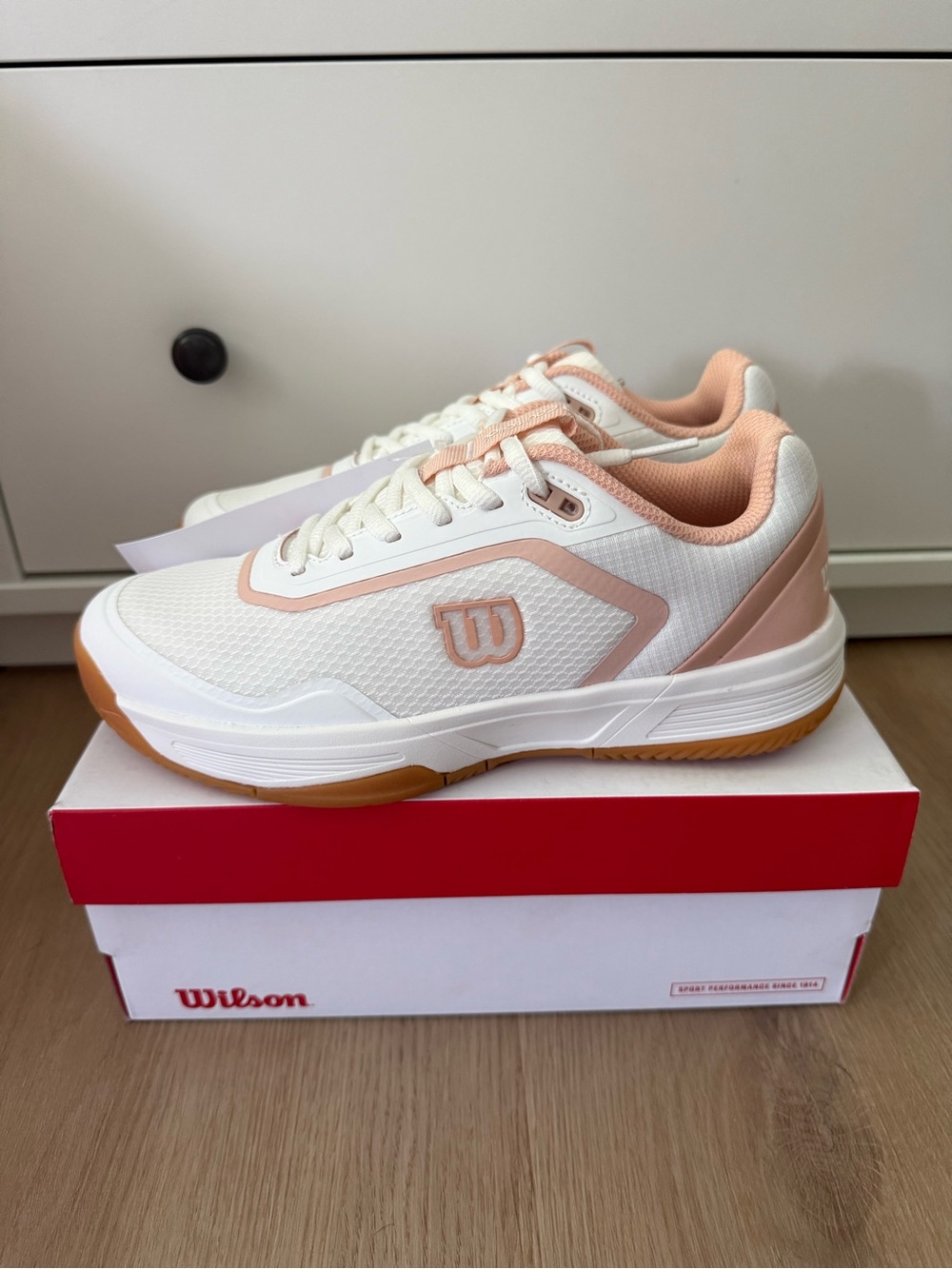 Wilson Women’s Courtglide White/Cameo Rose/Gum Athletic Sneakers size 7.5
